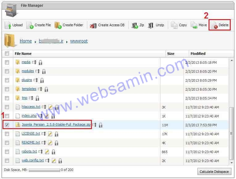 پاک کردن فایل زیپ اصلی برای آزاد کردن فضای هاست